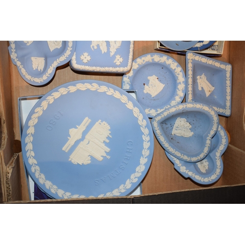 216B - Wedgwood Jasperware to include plates, trinkets, pin dishes, candlesticks and others in blue, circa ... 