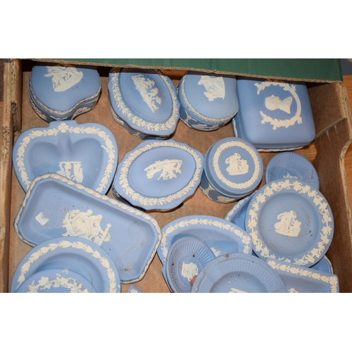 216C - Wedgwood Jasperware to include vases, trinkets, pin dishes, candlesticks and others in blue, circa 2... 