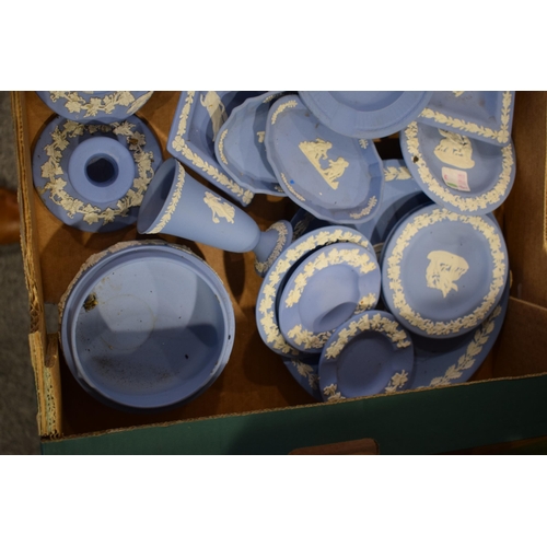 216C - Wedgwood Jasperware to include vases, trinkets, pin dishes, candlesticks and others in blue, circa 2... 