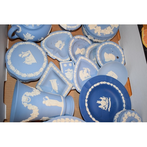 216G - Wedgwood Jasperware to include vases, trinkets, a small teapot (spout chipped), pin dishes, candlest... 