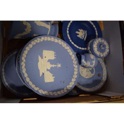 216G - Wedgwood Jasperware to include vases, trinkets, a small teapot (spout chipped), pin dishes, candlest... 