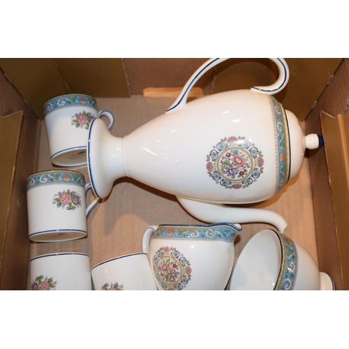 219B - Wedgwood coffee set in the Runnymede pattern to include a coffee pot, 6 coffee cans and 6 saucers, w... 