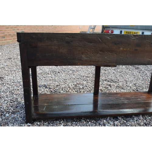 492A - Early 19th century Welsh oak dresser with planked base with 2 drawers with 3 shelf top rack with gro... 