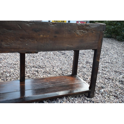 492A - Early 19th century Welsh oak dresser with planked base with 2 drawers with 3 shelf top rack with gro... 