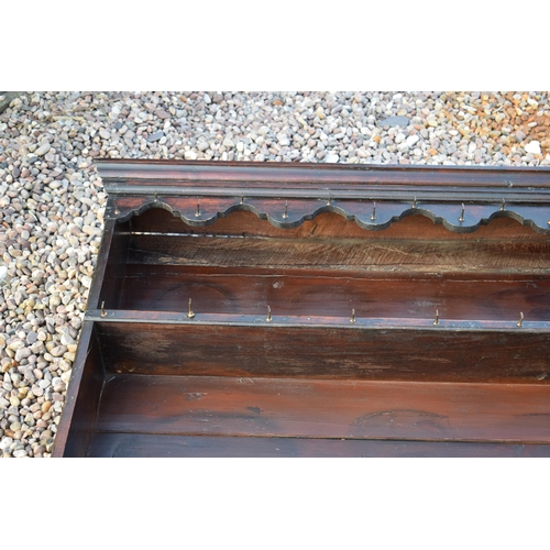 492A - Early 19th century Welsh oak dresser with planked base with 2 drawers with 3 shelf top rack with gro... 