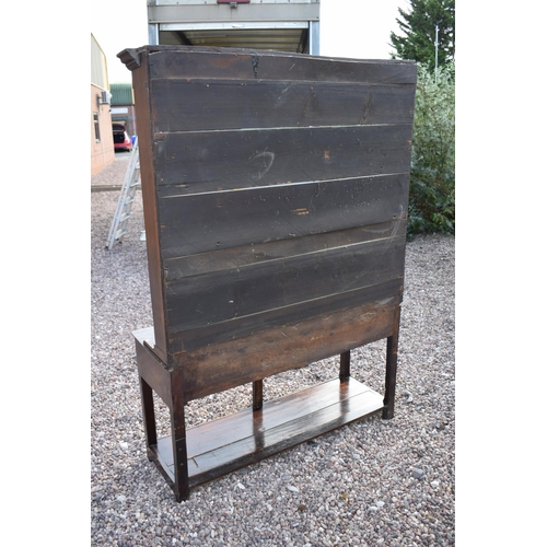 492A - Early 19th century Welsh oak dresser with planked base with 2 drawers with 3 shelf top rack with gro... 