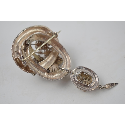 290J - Victorian silver brooch with drop tassle, 20.5 grams, 8.5cm long.