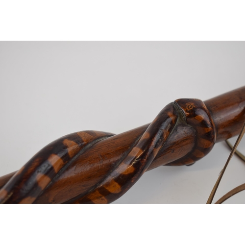 476A - Folk Art POW prisoner of war walking stick. 1914 - 1918 WWI era. Double twisted snake carved to shaf... 