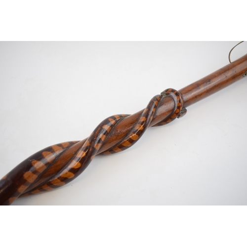 476A - Folk Art POW prisoner of war walking stick. 1914 - 1918 WWI era. Double twisted snake carved to shaf... 