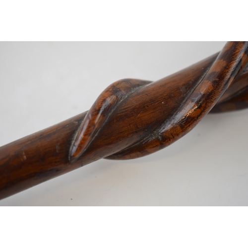 476A - Folk Art POW prisoner of war walking stick. 1914 - 1918 WWI era. Double twisted snake carved to shaf... 