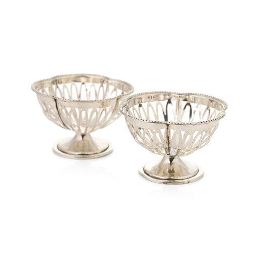 109 - A pair of ornate bon bon dishes, with pierced decoration, Birmingham 1921, W&S, 88.7 grams (2).