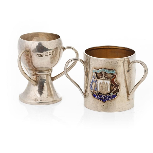 112 - A pair of miniature silver tygs to include a Birmingham 1904 Sydney & Co Edinburgh example with a Li... 