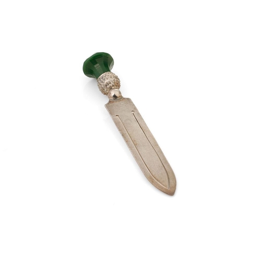 114 - Silver bookmark in the form of a thistle with green stone finial, Birmingham 1917, ALLd.