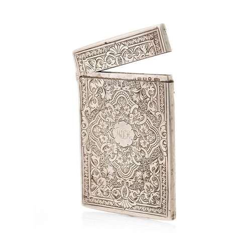 148 - Victorian silver card case, decorated to front and back, Birmingham 1875, 60.0 grams, 9.5cm tall.