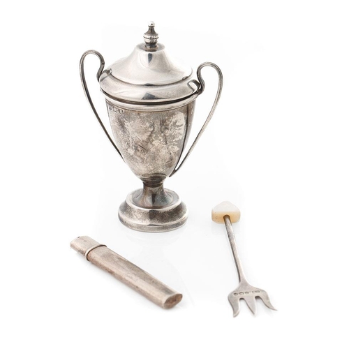 151 - Miniature silver trophy cup, pedestal base and detachable lid, 30.4 grams, Birmingham 1929, a silver... 