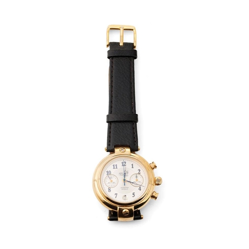 163 - Gentleman's Poljot chronograph wrist watch, comprising a round white dial. Gold tone case approx 39m... 