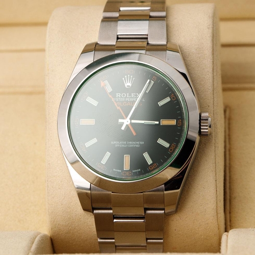 175 - 2021 Rolex Milgaus Ref 116400 GV benefiting from the sought after discontinued green glass. Includes... 