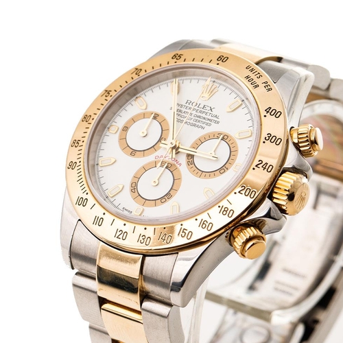 179 - Rolex Daytona gentleman's stainless steel and 18ct yellow gold wristwatch, white dial signed Rolex,O... 