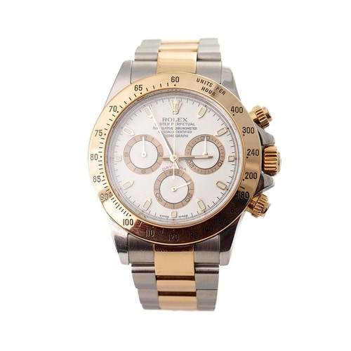 179 - Rolex Daytona gentleman's stainless steel and 18ct yellow gold wristwatch, white dial signed Rolex,O... 