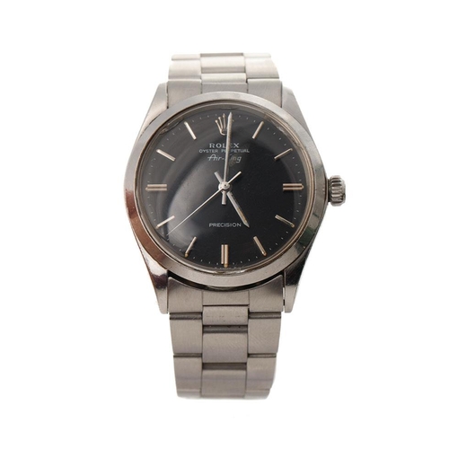 182 - Rolex Air King Ref. 5500 1975, circular black dial with baton hour markers,  stainless steel case, R... 