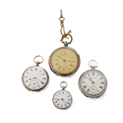 192 - A collection of silver pocket watches to include a Waltham example, an Improved Chronograph and 2 ot... 