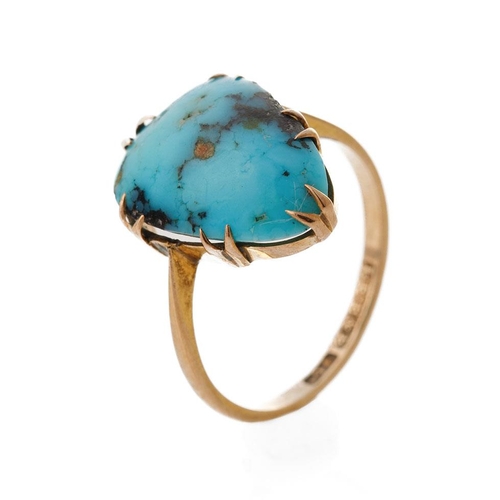 203 - Victorian 9ct gold ring set with pear shape turquoise, 2.2 grams, size L/M.