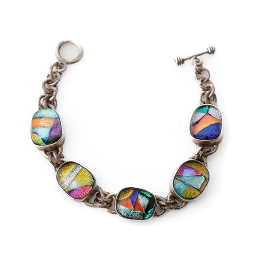 228 - Silver 925 chunky ladies bracelet set with colourful inserts, 36.4 grams, 19cm long.