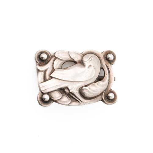 241 - Georg Jensen silver 'Dove' brooch designed in 1904 by Kristian Moehl-Hansen. Framed by stylised natu... 