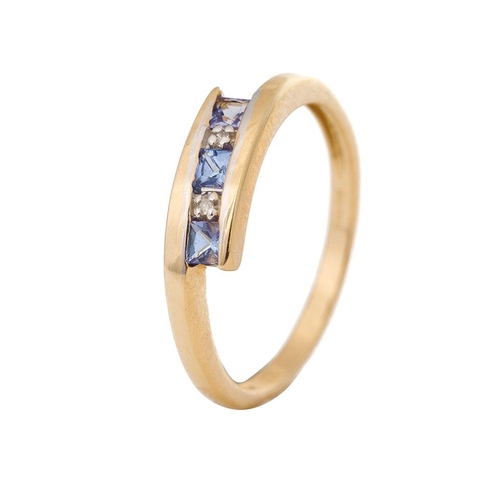 255 - 9ct gold crossover ring with pale stones and illusion set diamonds, 1.8 grams, size O.