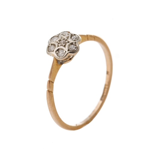 263 - 18ct gold diamond daisy ring, 1.5 grams, Chester 1910, size O.