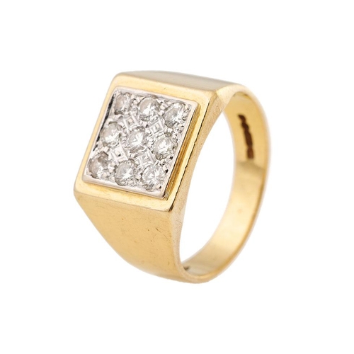 286 - Gents yellow gold 18ct dress ring set with 9 diamonds in a white gold setting.  Ring size Q, weight ... 