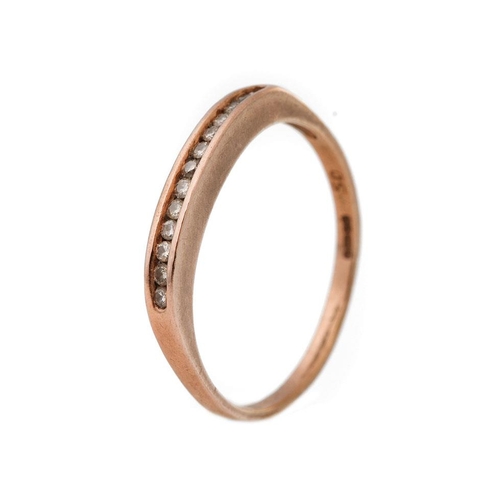 303 - 9ct rose gold diamond half eternity ring, 1.4 grams, size P.