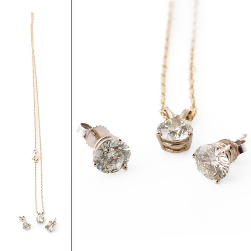 324 - Diamond 3 piece jewellery set to include a pendant with 1.15ct diamond, a pair of earrings each with...