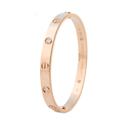 329 - Boxed Cartier 18ct pink gold Love Bracelet, with total 0.42ct VS colourless natural diamonds, size 1... 