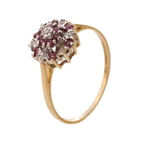 344 - 9ct gold ladies ruby and diamond ring, 1.4 grams, size N.