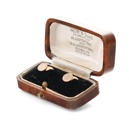 347 - Cased pair of 9ct gold studs, Birmingham 1953, Dublin Jewellers Box, 2.8 grams.