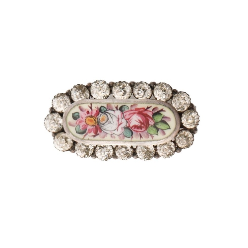 360 - Liberty & Co sterling silver vintage brooch, with floral enamel centre, surrounded by paste stones, ... 