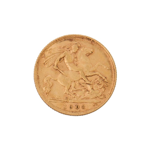 22ct gold half sovereign 1908.