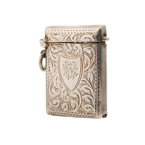 65 - Hallmarked silver vesta case with engraved decoration, 18.6 grams, Birmingham 1911.