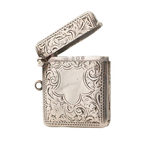 66 - Hallmarked silver vesta case with engraved decoration, 18.8 grams, Birmingham 1907.