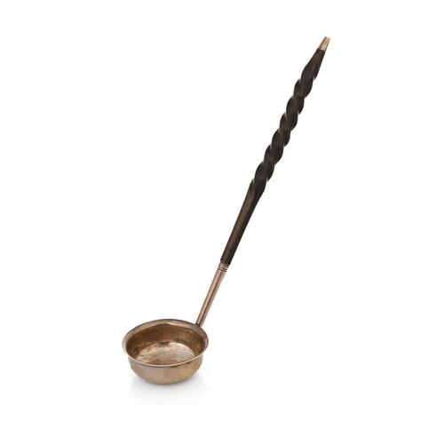 73 - Victorian silver toddy ladle with ebonised wooden handle, George Adams London 1863, 18cm long.