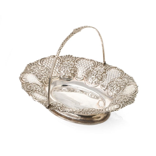 80 - Hallmarked silver large basket with swingover handle and pierced decoration, with foliage decoration... 