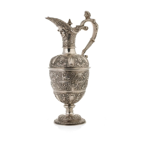 82 - Victorian silver ewer of baluster form, by Aflred Ivory, London 1866, retailed by Elkington & Co of ...