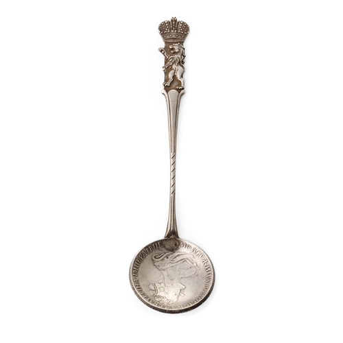 90 - Silver Russia Ruble 1725 Спб Katharina coin in the form of spoon with lion design to handle. Fully h... 