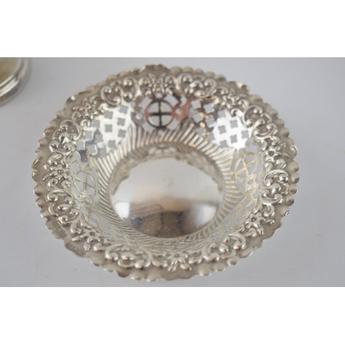 106 - Silver pierced decoration sweet dish, Birmingham 1912, 19.2 grams, with a loaded silver tazza, Birmi... 