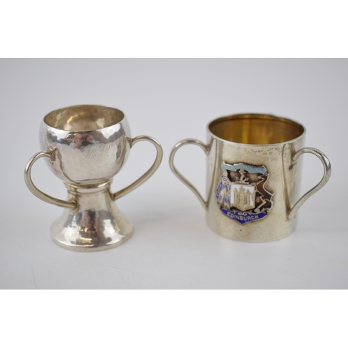 112 - A pair of miniature silver tygs to include a Birmingham 1904 Sydney & Co Edinburgh example with a Li... 