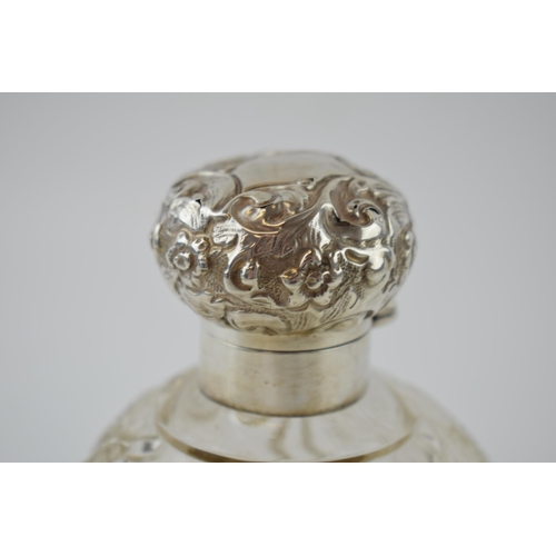 122 - Silver and glass globular perfume bottle, with original stopper, Birmingham 1900, Nathan & Haynes, 1... 