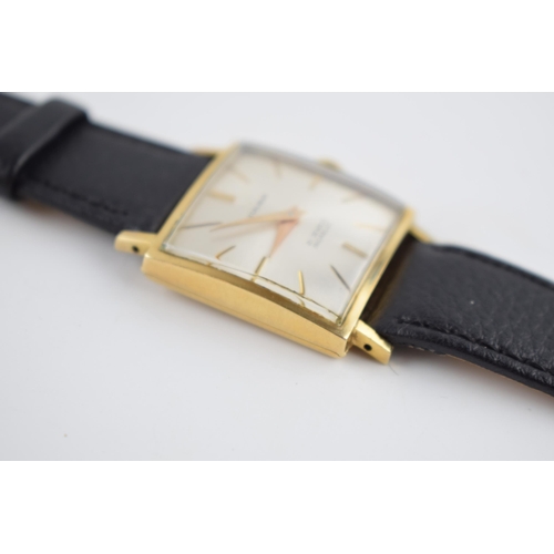 155 - Gentleman's vintage 9ct, Excalibur wrist watch marked .375 to outer case, comprising a square silver... 