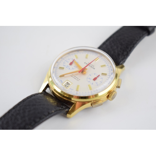 156 - Gentleman's vintage, Swiss Emperor chronograph wrist watch, comprising a round white dial with appli... 