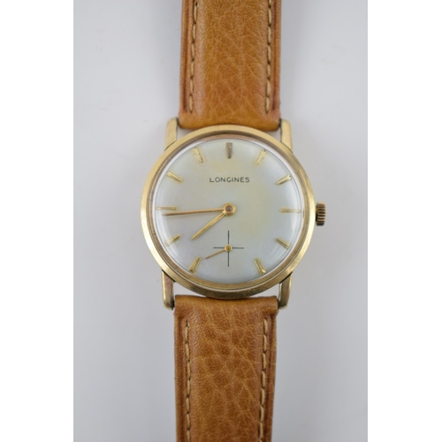 157 - Gentleman's vintage Longines wrist watch comprising a round silver tone dial with applied baton mark... 